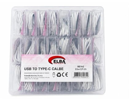 Elba CP-05 P-BUT6 Şeffaf Kutulu Usb To Type-c 6 Amper 24lü Beyaz Şarj Kablosu (KDO)