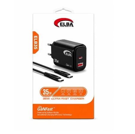 Elba Elb35 35W Siyah Ev Şarj Kafa+ Type c to Type c Kablo ( GANFAST Teknoloji ) Şarj Aleti (KDO)