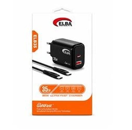 Elba Elb35 35W Siyah Ev Şarj Kafa+ Type c to Type c Kablo ( GANFAST Teknoloji ) Şarj Aleti (KDO)