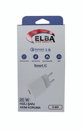 Elba ELB03-20USB Beyaz 20W USb Şarj Kafa QC4.0(Akıllı Koruma-Hızlı Şarj-Isıya Dayanıklı) (KDO)