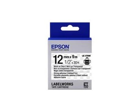 Epson LK-4TBW Güçlü Yapışkanlı Şeffaf Üzeri Siyah 12mm 9Metre Etiket (KDO)