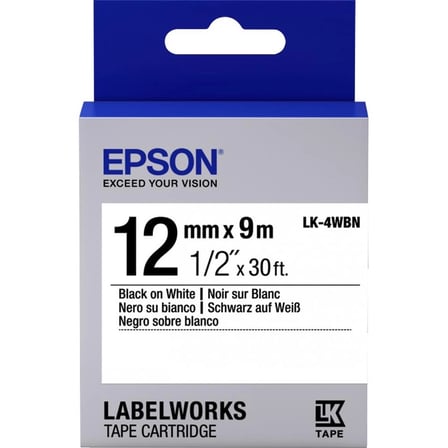 Epson LK-4WBN Standart Beyaz Üzeri Siyah 12mm 9Metre Etiket (KDO)