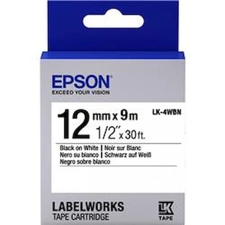 Epson LK-4WBN Standart Beyaz Üzeri Siyah 12mm 9Metre Etiket (KDO)
