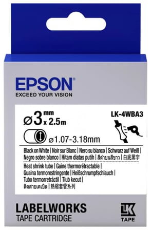 Epson LK-4WBA3 Beyaz Üzeri Siyah Makaron (1,07-3,18 mm çap) 2,5Metre (KDO)