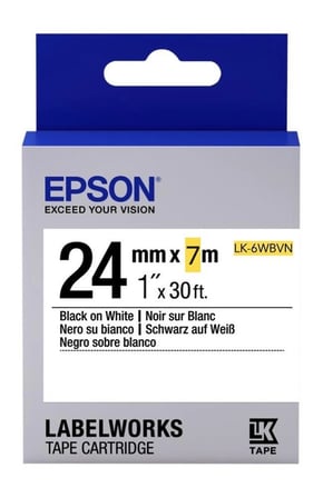 Epson LK-6WBVN Vinil Beyaz Üzeri Siyah 24mm 7Metre Etiket (KDO)