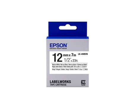 Epson LK-4WBVN  Vinil Beyaz Üzeri Siyah 12mm 7Metre Etiket (KDO)