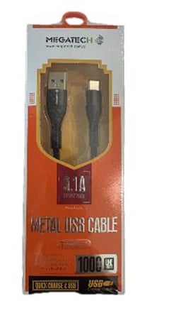 Megatech 3.1A A Örgülü Serisi Usb to Type-c 1mt  Data Kablosu Siyah (KDO)