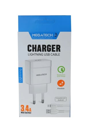 Megatech CC-03 (MT-Cl34) 3.4A Lightning Usb Kablo + Ev Şarj Adaptörü Hızlı Şarj (KDO)