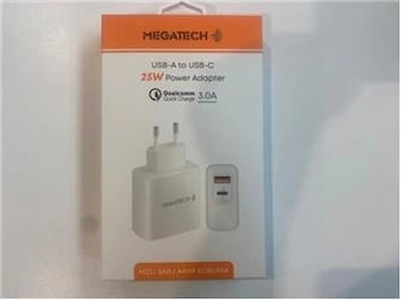 Megatech 25W2  Usb-A To Usb-C 3.0A 25W Ev Şarj Kafa Hızlı Şarj Akım Koruma (KDO)