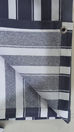 CEYLAN Home Balkon Perdesi Kuş Gözü Ölçü Seçenekli Gri Beyaz Çizgili