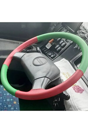 DİKİŞLİ DİREKSİYON KILIFI YEŞİL DERİ KIRMIZI DERİ SİYAH DİKİŞLİ ISUZU OTOBÜS İÇİN