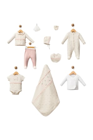 %100 Organi̇K Oeko Tex Serti̇Fi̇Kali Rose Girl 10 Parca Kutulu Hastane Cikis Seti̇