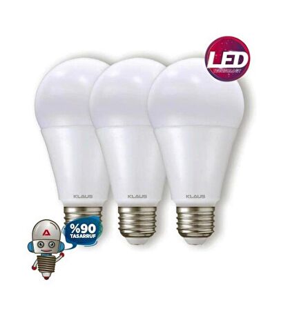 Klaus 3'lü Led Lamba 6500K Beyaz Işık 9W