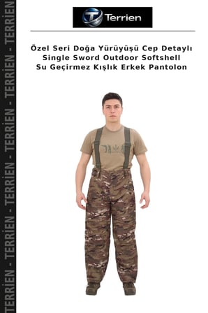 Özel Seri Doğa Yürüyüşü Cep Detaylı Single Sword Outdoor Softshell Su Geçirmez Kışlık Erkek Pantolon