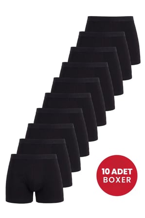 Premium İç Çamaşırı Esnek Spor Giyim Erkek Siyah Boxer 10'lu Paket Pamuklu Likralı