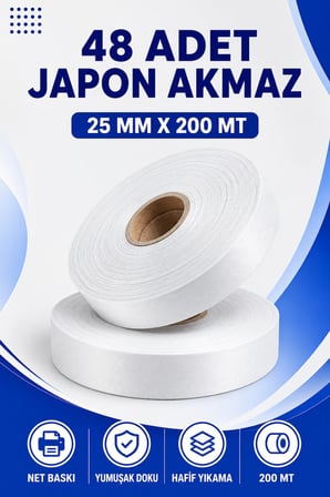 25x200mm Japon Akmaz | 48 Adet | 200 Mt | Dayanıklı | Tekstil, Yıkama Talimatı | Termal Transfer