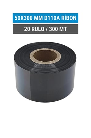 50x300mm D110a Ribon | 20 Rulo | 300 Mt | Dayanıklı | Tekstil, Yıkama, Etiketleme | Termal Transfer