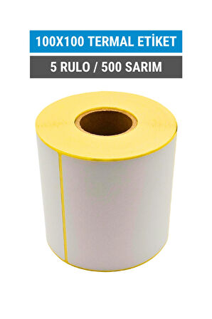 100x100mm Termal Etiket | 5 Rulo | 500 Sarım | Ribonsuz | Kargo, Lojistik, Depo | Yapışkanlı