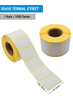 30x50mm Termal Etiket | 1 Rulo | 1000 Sarım | Ribonsuz | Kargo, Lojistik, Depo | Yapışkanlı