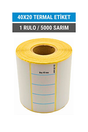 40x20mm Termal Etiket | 1 Rulo | 5000 Sarım | Ribonsuz | Kargo, Lojistik, Depo | Yapışkanlı