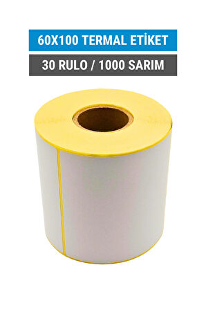 60x100mm Termal Etiket | 30 Rulo | 1000 Sarım | Ribonsuz | Kargo, Lojistik, Depo | Yapışkanlı