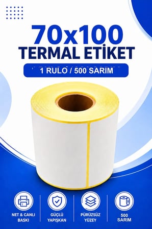70x100mm Termal Etiket | 1 Rulo | 500 Sarım | Ribonsuz | Kargo, Lojistik, Depo | Yapışkanlı