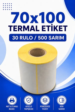 70x100mm Termal Etiket | 30 Rulo | 500 Sarım | Ribonsuz | Kargo, Lojistik, Depo | Yapışkanlı