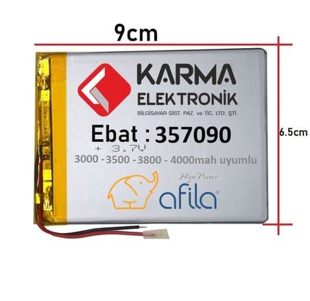 3.7Volt 4000Mah uyumlu Tablet Bataryası - Pil ( 357090 ) - 2 Kablolu