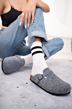 Kadın Unisex Mantar Taban Eva Konfor Moda Kışlık Önü Kapalı Keçe Model Sabo Günlük Rahat Ev Terlik