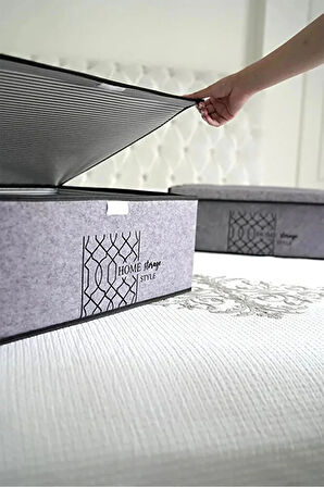 ( 2 Adet) Keçe Kapaklı Kutu Organizer -Baza Altı Düzenleyici 50x40x19 Cm