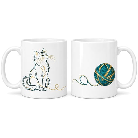 Kedi ve Yumak 2`li Porselen Kupa Seti - MODEL 366