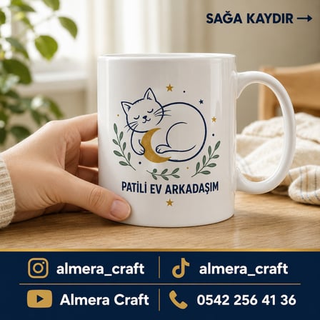 AlmeraCraft Kupa Patili Ev Arkadaşım Porselen Kedi Temalı Kişiye Özel Bardak