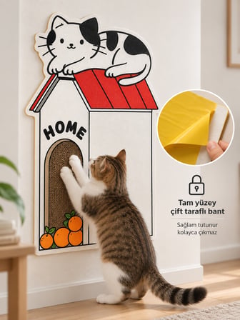 BEYLİNİ Dekoratif Kedi Tırmalama Halısı Yapışkanlı Duvar Tipi Baskılı Kedi Tırmalama Matı Mobilya Duvar Koruyucu