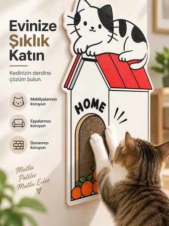 BEYLİNİ Dekoratif Kedi Tırmalama Halısı Yapışkanlı Duvar Tipi Baskılı Kedi Tırmalama Matı Mobilya Duvar Koruyucu