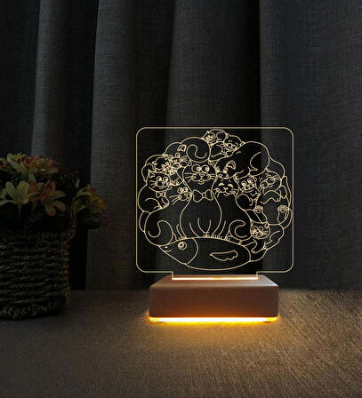 Kediler 3d Led Masa Lambası Doğum Günü Hediyesi Lamba