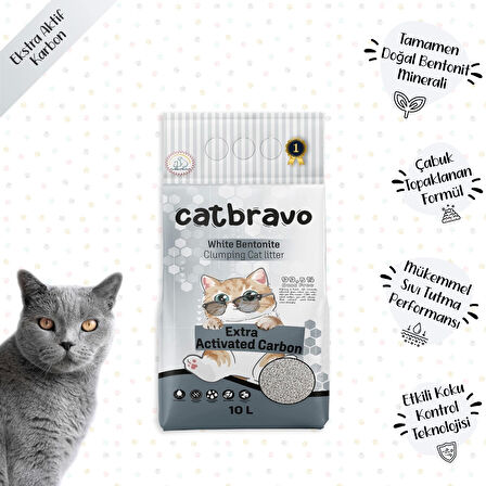 CATBRAVO Aktif Karbonlu Topaklanan Kedi Kumu 10 Lt