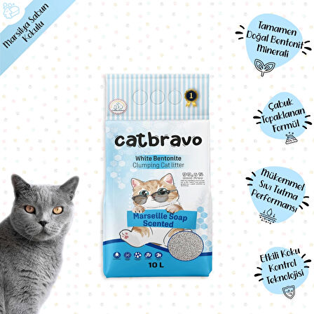 CATBRAVO Aktif Topaklanan Marsilya Sabun Kokulu Kedi Kumu 10 Lt