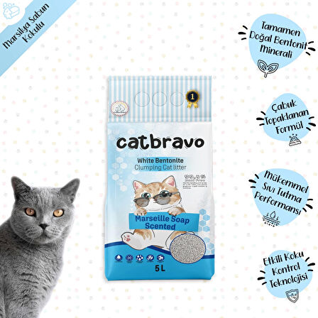 CATBRAVO Aktif Topaklanan Marsilya Sabunuı Kokulu Kedi Kumu 5 Lt