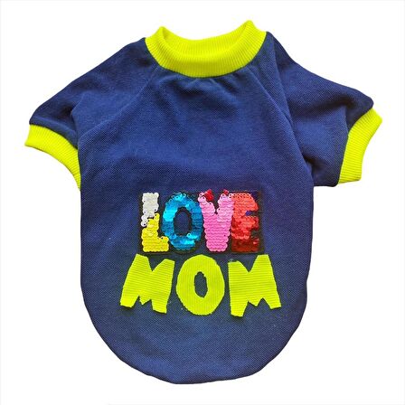 Love Mom Neon Duo,Oval Yaka Tişört Kedi Kıyafeti,Elbisesi