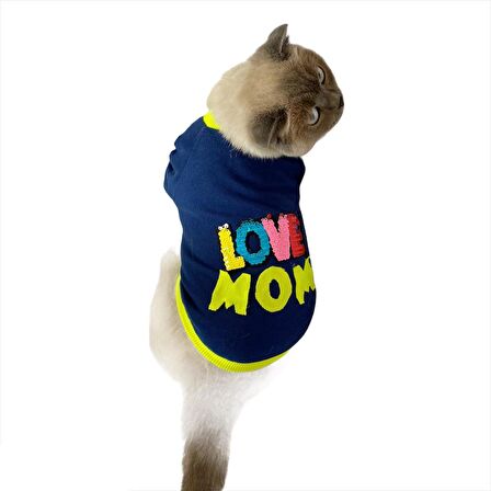 Love Mom Neon Duo,Oval Yaka Tişört Kedi Kıyafeti,Elbisesi