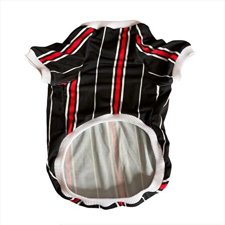 Black Red White Çizgili Oval Yaka Tişört Kedi Kıyafeti Kedi Elbisesi