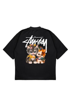 Unisex Oversize KIITTEN TWINS Baskılı T-shirt