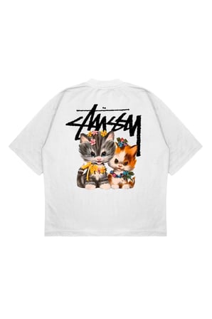 Unisex Oversize KIITTEN TWINS Baskılı T-shirt