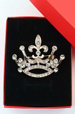 Kraliçe tacı broş. Taşlı tasarım kraliçe taçlı broş. Yaka iğnesi kraliçe tacı broş. Kadın broş. Broş