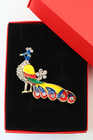 Tavus kuşu broş. Taşlı tasarım tavus kuşu broş. Yaka iğnesi tavus kuşu broş. Kadın broş. Broş.