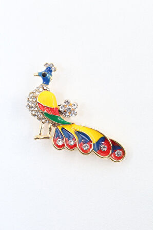 Tavus kuşu broş. Taşlı tasarım tavus kuşu broş. Yaka iğnesi tavus kuşu broş. Kadın broş. Broş.