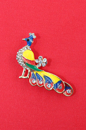Tavus kuşu broş. Taşlı tasarım tavus kuşu broş. Yaka iğnesi tavus kuşu broş. Kadın broş. Broş.