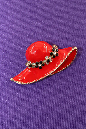 Şapka broş. Taşlı tasarım şapka broş. Yaka iğnesi kadın şapka broş. Kadın broş. Broş.