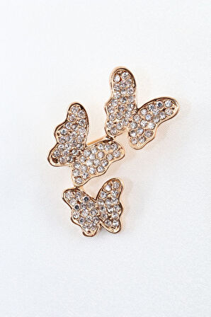 Gold üçlü kelebek broş. Taşlı tasarım broş. Yaka iğnesi broş. Kadın broş. Broş. Kelebek broş.