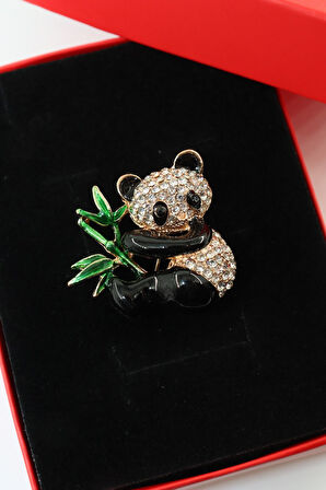 Panda broş. Taşlı tasarım panda broş. Yaka iğnesi broş. Kadın broş. Broş. Erkek broş. Unisex.